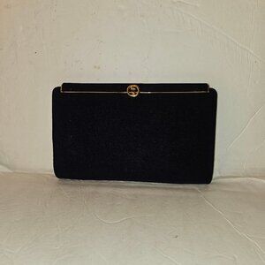 Gucci1960's AMAZING mod black silk hinged opening clutch style purse!